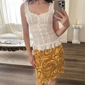 Vintage S Celine Spring/Summer 2003 Skirt With Yellow & Brown Swirl Graphic